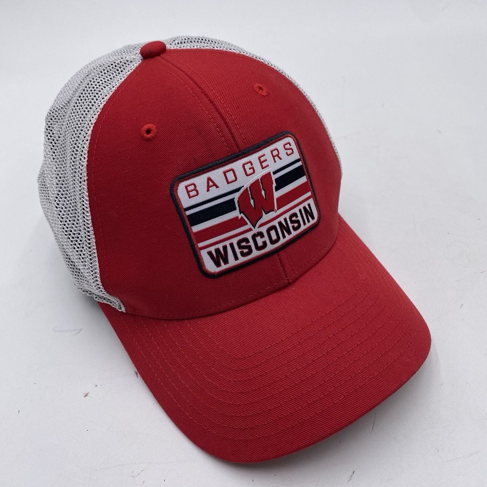 Wisconsin Badgers Hat 47 Brand Trucker Snapback mesh Red White VGC Cleaned